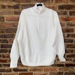 Aerie White Ribbed Knit Pullover Quarter Zip Oversized Sweater Womens Size Small